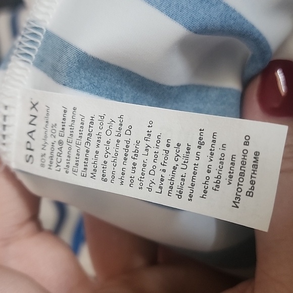 SPANX Ocean Stripe Coastal Blue Swim Shirt long sleeve - Picture 9 of 9